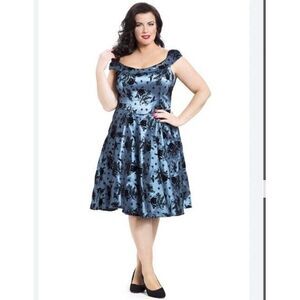 NEW VOODOO VIXEN Blue Velvet Taffeta Dress Women's 1XL Velvet Burnout‎ Retro